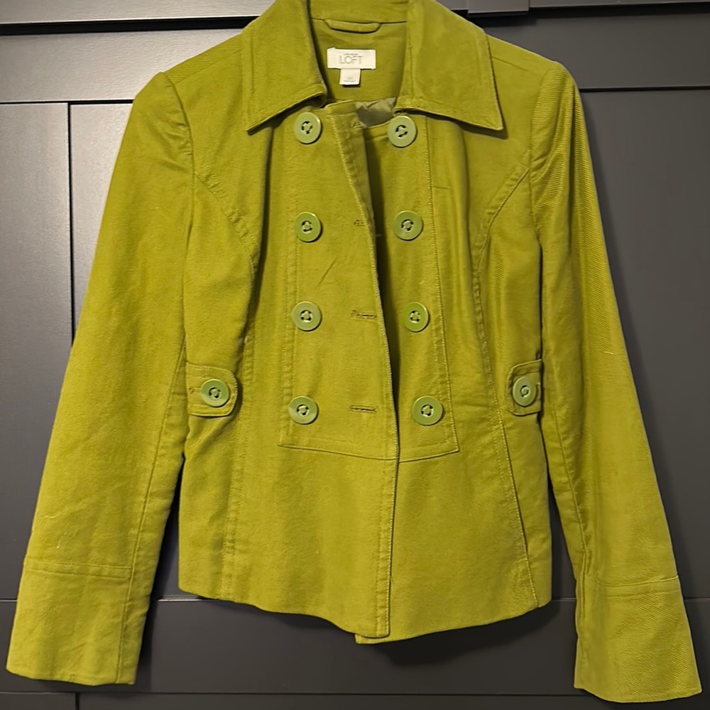 Loft pea green double breasted jacket